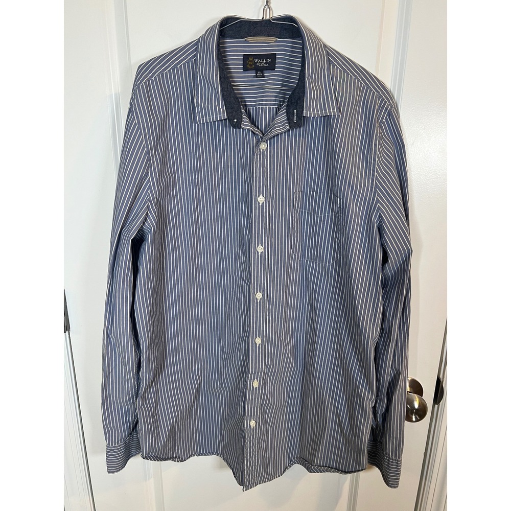 Wallin & Bros Mens Button Down Shirt Striped Blue XL Tall